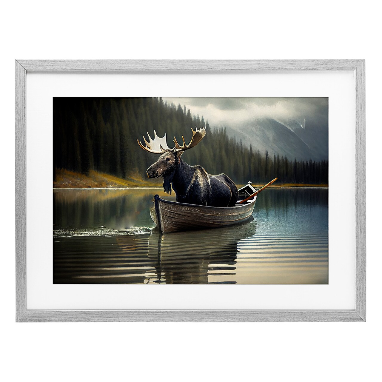 Stupell Industries Moose in Canoe Tranquility Framed Print Under Glass, design by Sasha